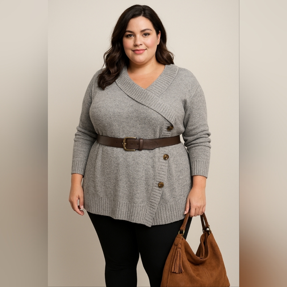 Gray Knit Button-Front Cardigan Sweater